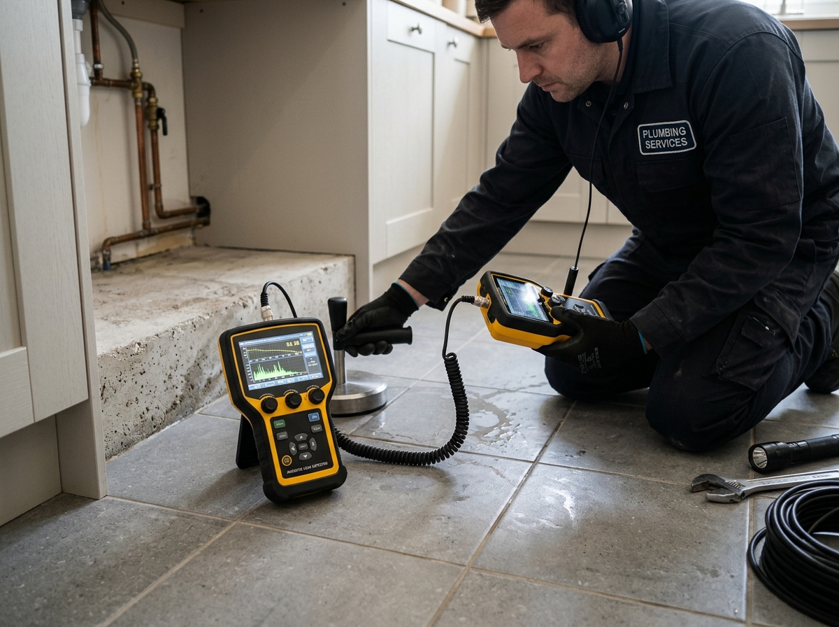 Acoustic and electronic slab leak detection equipment used in Tracy homes